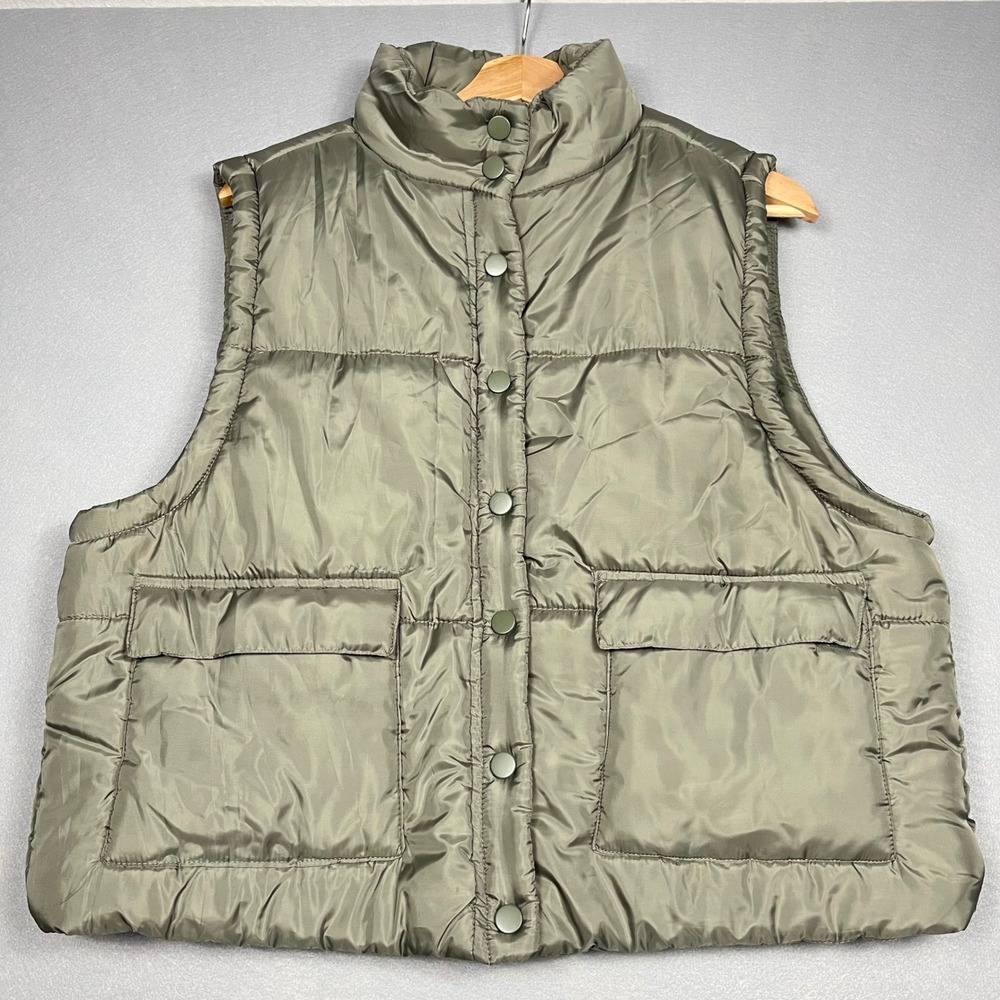 Common Stitch Womens XL Olive Green Puffer Vest Utility Streetwear Gorpcore